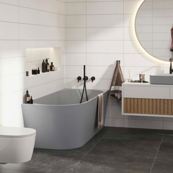 Gemini Corner Left Solid Surface Freestanding Bathtub