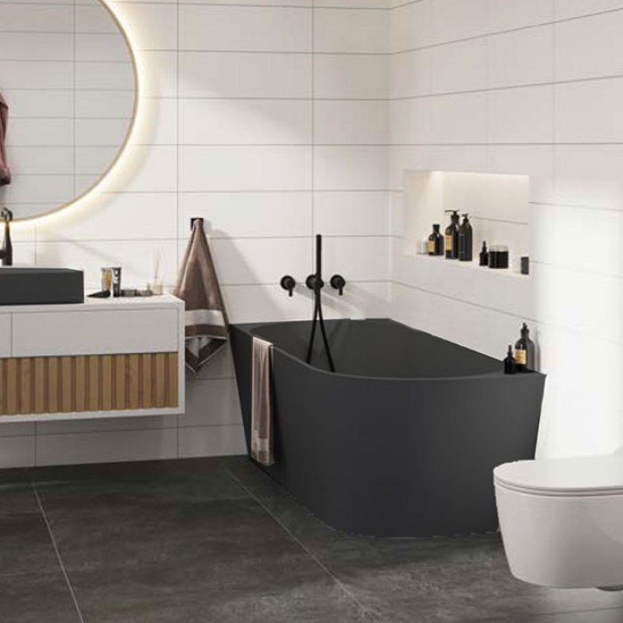 Gemini Corner Right Solid Surface Freestanding Bathtub